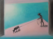 Maedchen Mit Hund 2 - 70 x 90 cm